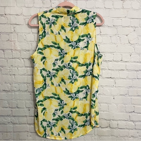 Summer Lemon Print Yellow Blue Green Sleeveless Light Top Blouse Size Large - Picture 8 of 8